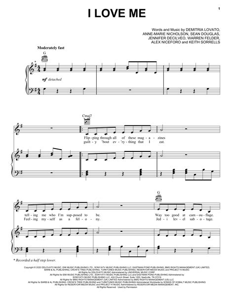 I Love Me Sheet Music Demi Lovato Piano Vocal And Guitar Chords Right Hand Melody