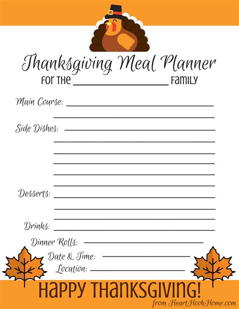 Thanksgiving Meal Planner Free Printable Download