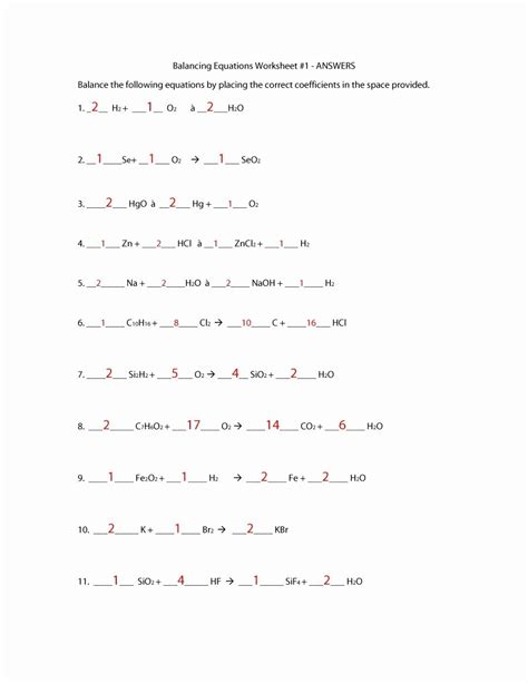 Check your answers for the first three formulas using the gizmo. 49 Balancing Equations Practice Worksheet Answers ...
