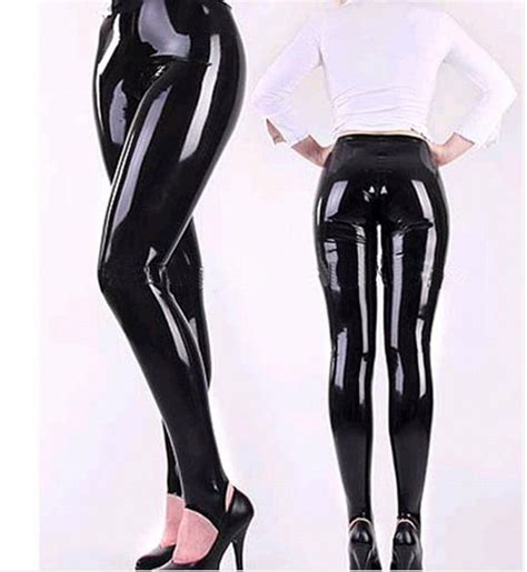 Womens Black High Waist Latex Exotic Pants Leggings Skinny Rubber