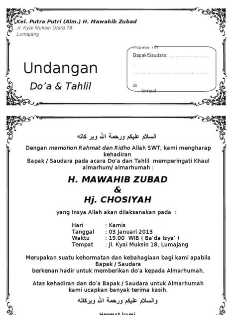 Contoh Surat Undangan Tahlilan 3 Hari 7 Hari 40 Hari 100 Hari 1000