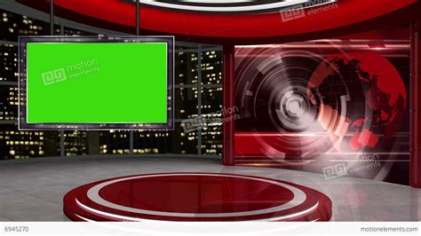 News Tv Studio Set Virtual Green Screen Background Loop Stock Video