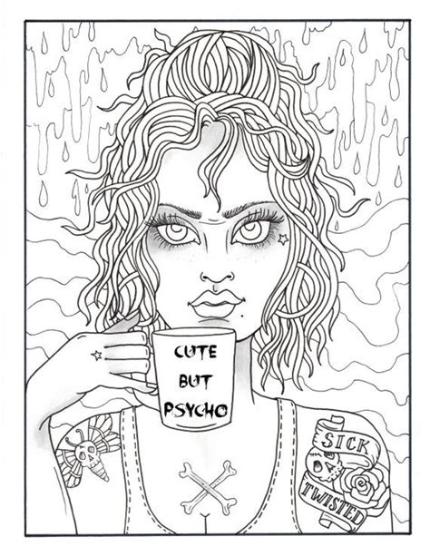 Psycho Halloween Girl Printable Coloring Page Digital Etsy In 2021