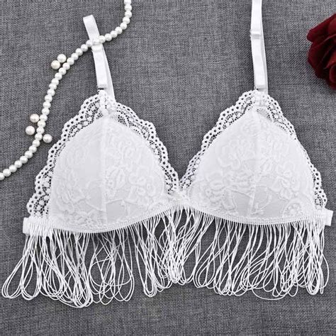 high quality sexy women tassel shell bra ladies top short intimate women s lace cups lintless