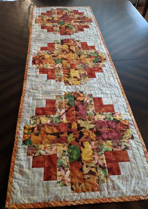 Handmade Curved Log Cabin Quilted Table Runner Orange Green Etsy