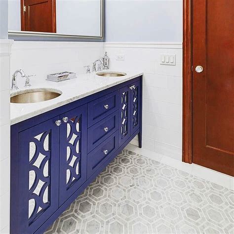 Gorgeous kohler bancroft in bathroom transitional with gray subway tile next to tile around window alongside colored subway tile and. These Bathrooms Prove Hexagon Floor Tile Is Stunning