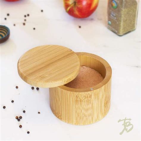 salt box with magnetic swivel lid 6 oz capacity totally bamboo