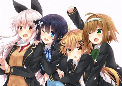 Wallpaper Anime Girls Friends Wink Smiling Happy Bunny Ears Wallpapermaiden