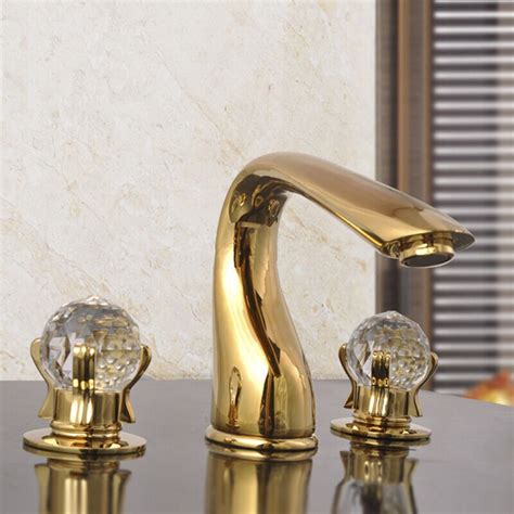 Free Ship Ti Gold Bathroom 3 Pcs 8 Widespread Lavatory Sink Faucet Mixer Tap Crystal Handles