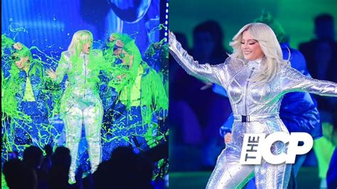 Bebe Rexhas Jumpsuit Shimmers As She Gets Covered In Green Slime Youtube