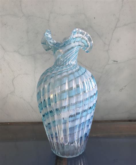 Victorian Glass Vase Inside Spiral Blue And White C 1890 Moorabool Antiques Galleries