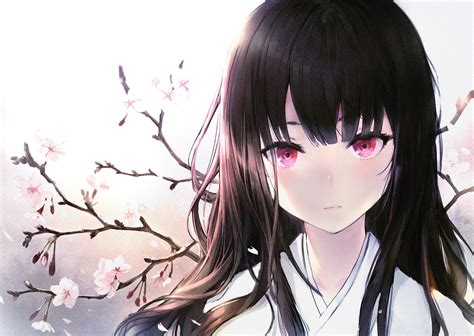 wallpaper id 145253 anime black hair japanese clothes flowers pink eyes cherry blossom