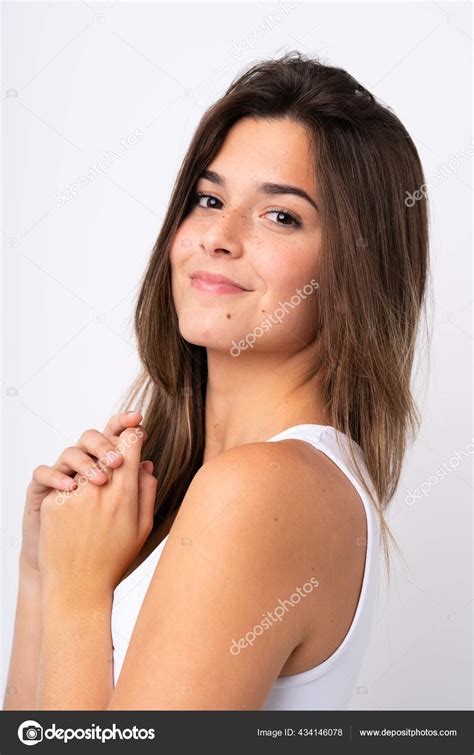 Portrait Pretty Teenager Brazilian Girl Isolated Background Stock Photo