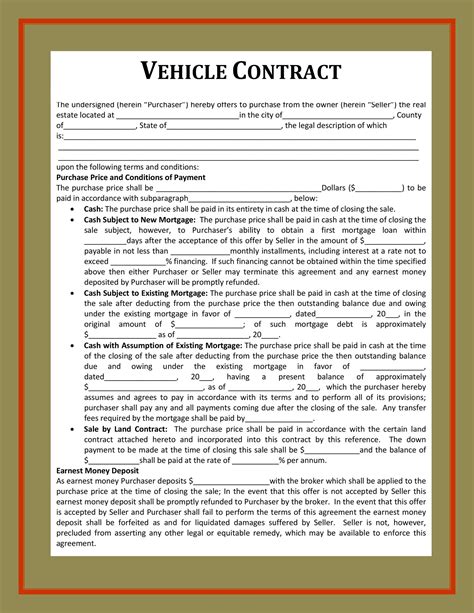 42 Printable Vehicle Purchase Agreement Templates Templatelab