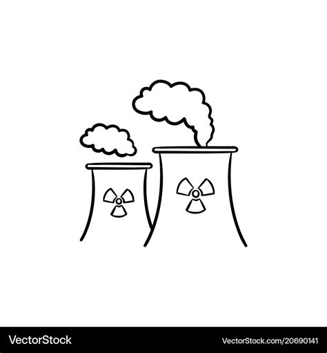 Nuclear Power Plant Hand Drawn Sketch Icon Vector Image