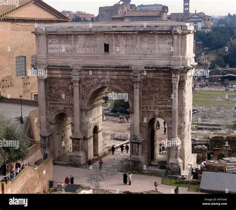 Rome Italy Triumphal Arch Of Septimius Severus In Roman Forum Stock