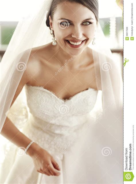 happy emotional smiling brunette bride closeup after wedding ceremony stock image image of