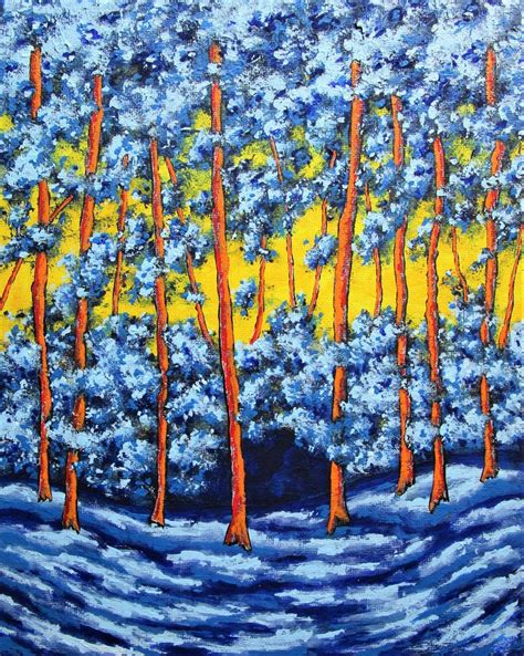 Twilight Woods Original Acrylic Painting 8 X 10 By Mike Kraus Art Blue