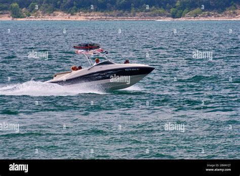Speedboat On Canyon Lake Artificial Reservoir In Hill Country Texas Usa Stock Photo Alamy