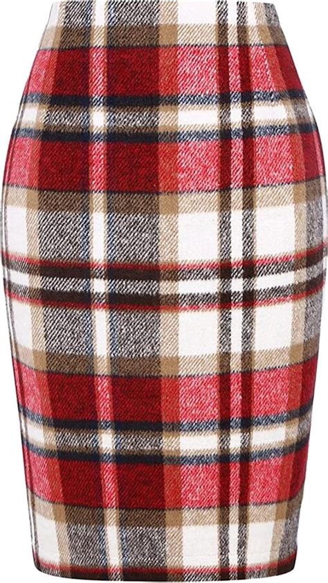 Generic Pencil Plaid Skirts For Women Fall Winter High Waisted
