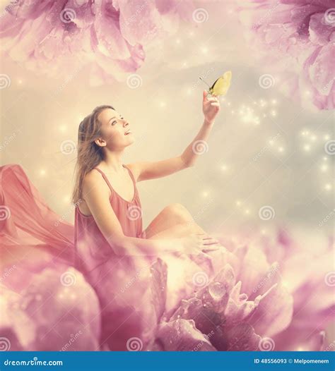 Beautiful Young Woman With Small Butterfly Stock Image Image Of