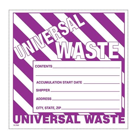 6 X 6 Universal Waste Labels 100 Per Pack