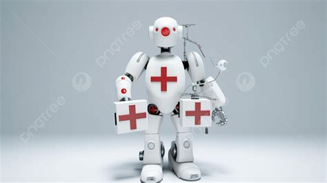 إنسان آلي أبيض عليه صليب أحمر على يده 3d أداء الإنسان الآلي الطبي صورة الخلفية للتحميل مجانا