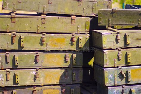 Green Wooden Military Boxes For Rearmament On The Field Stock Image Image Of Paint Boxes