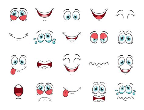 Cartoon Eye Mouth Gesture Set Vector Art Expression Set Mad Png And