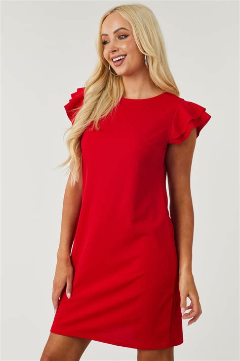 Lily Wine Ruffle Sleeve Shift Dress And Lime Lush