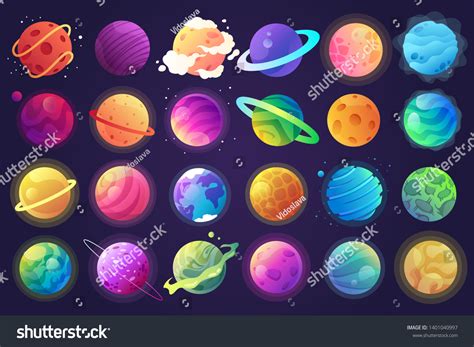 Vector Set Cartoon Planets Colorful Set Stock Vector Royalty Free