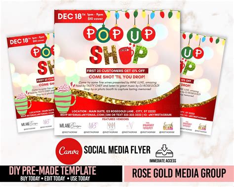 Holiday Pop Up Shop Flyer Sip And Shop Flyer Event Flyer Etsy