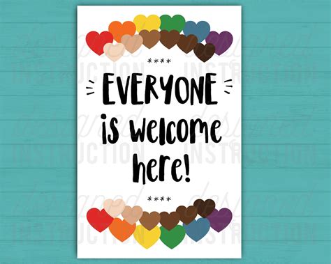 Everyone Is Welcome Here Poster Classroom Poster Classroom Etsy