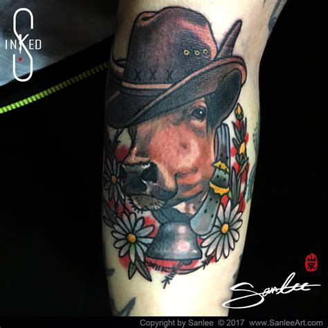Cowboy Hat Cow Tattoo By Sanlee Tattooer Of Inkeds Tattoo Studio Cow