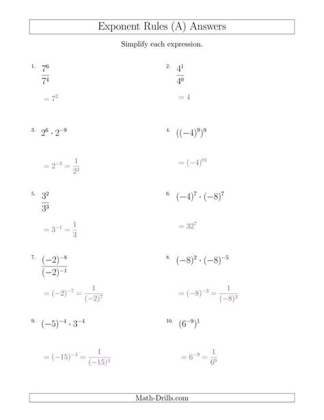 Exponent Rules Worksheet With Answers Free Worksheets