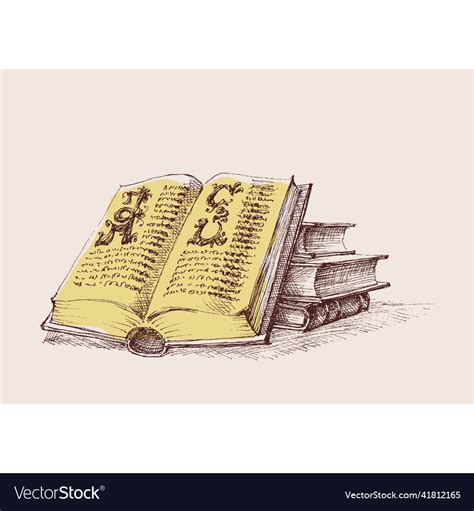 Old Books Stand An Open Book Leaning Over A Stack Vector Image
