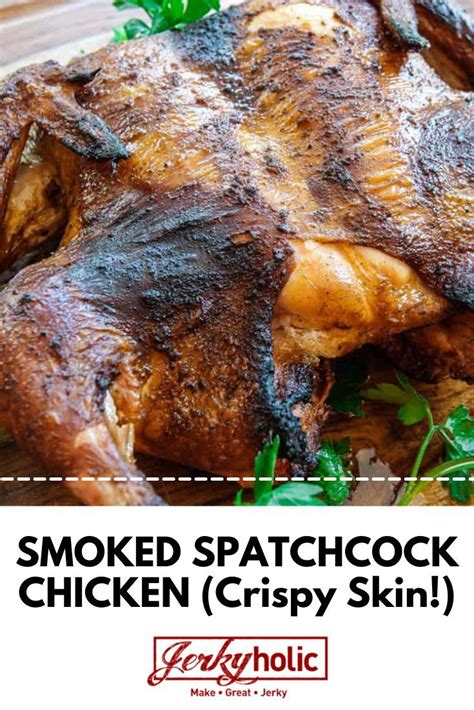 Smoked Spatchcock Chicken Close Up With Crispy Skin On A Wooden Board Traeger Cooking Smoker
