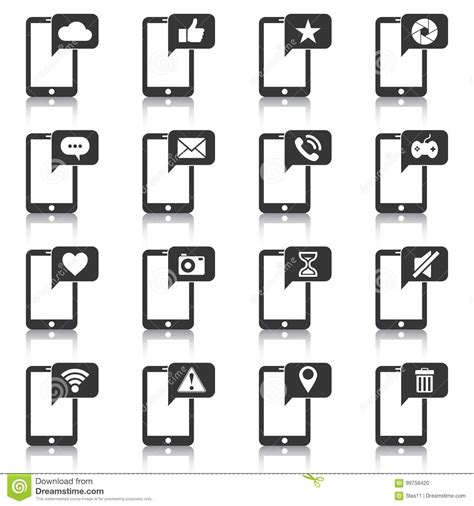 Set Of Smartphone Functions Icons Apps Vector Illustration Stock