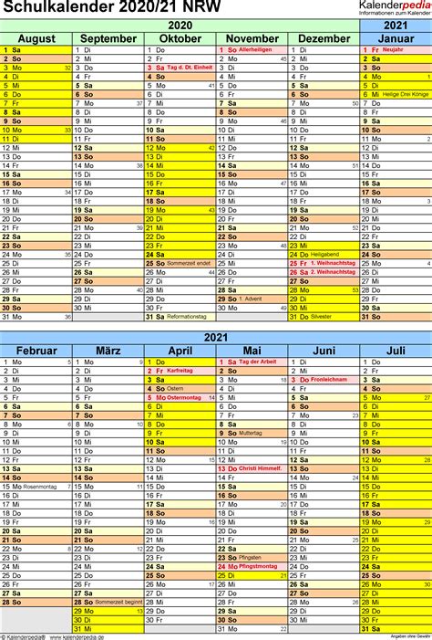 De kalender 2021 wordt automatisch gegenereerd en is hier altijd online te bekijken. Schulkalender 2020/2021 NRW für PDF