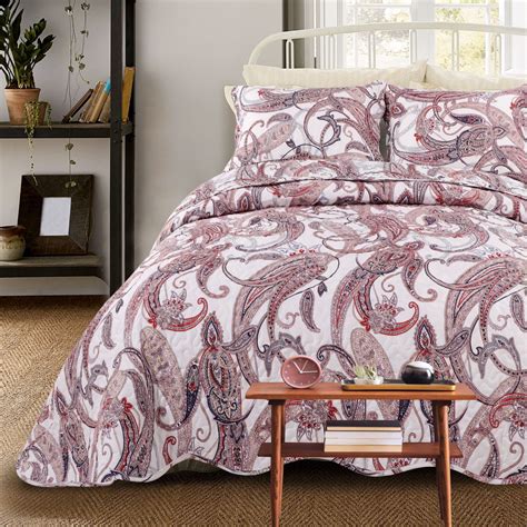 Piccocasa Pc Paisley Floral Quilt Bedspread Set Twin Polyester Brown