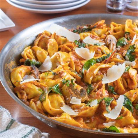 Italian Sausage Tortellini Skillet With Mushrooms And Spinach In A