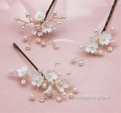 Wedding Hair Pins Of Flowers And Pearls Bridal Bobby Set Of Etsy