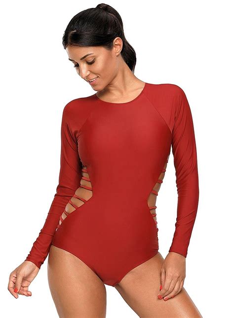 Womens Long Sleeve Zipper Quick Dry One Piece Bikini Racing Swimsuit