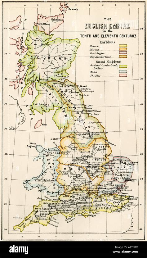 Mapa De Inglaterra En Los Siglos 10 Y 11 Mostrando Earldoms Y Reinos
