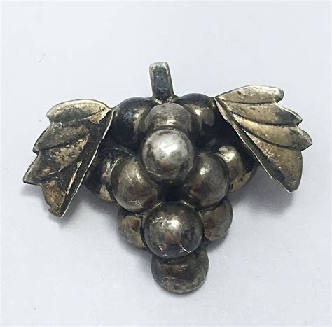 1950s Taxco Sterling Silver Grapevine Grape Cluster Brooch Pin 1 Long