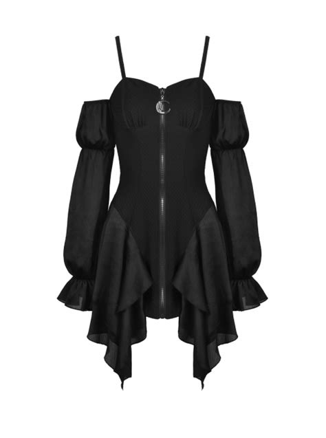 black sexy off shoulder long sleeve sling moon zip dress magic wardrobes