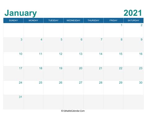 January 2021 Calendar Templates