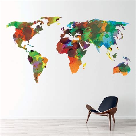 World Map Wall Sticker Water Colour Wall Decal Art Living Room Home Decor