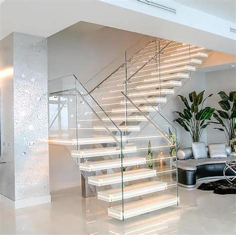 China Led Luxury Stairs With Granite Marble Steps Glass Railing Stone