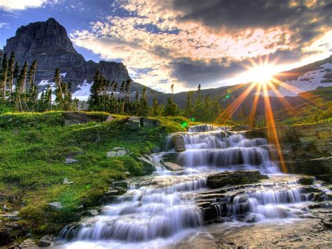 My Free Wallpapers Nature Wallpaper Waterfall And Sunset